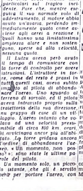«Un momento, non posso»: le ultime parole del pilota nel giornale sardo del dicembre 1960, conservato in famiglia.
