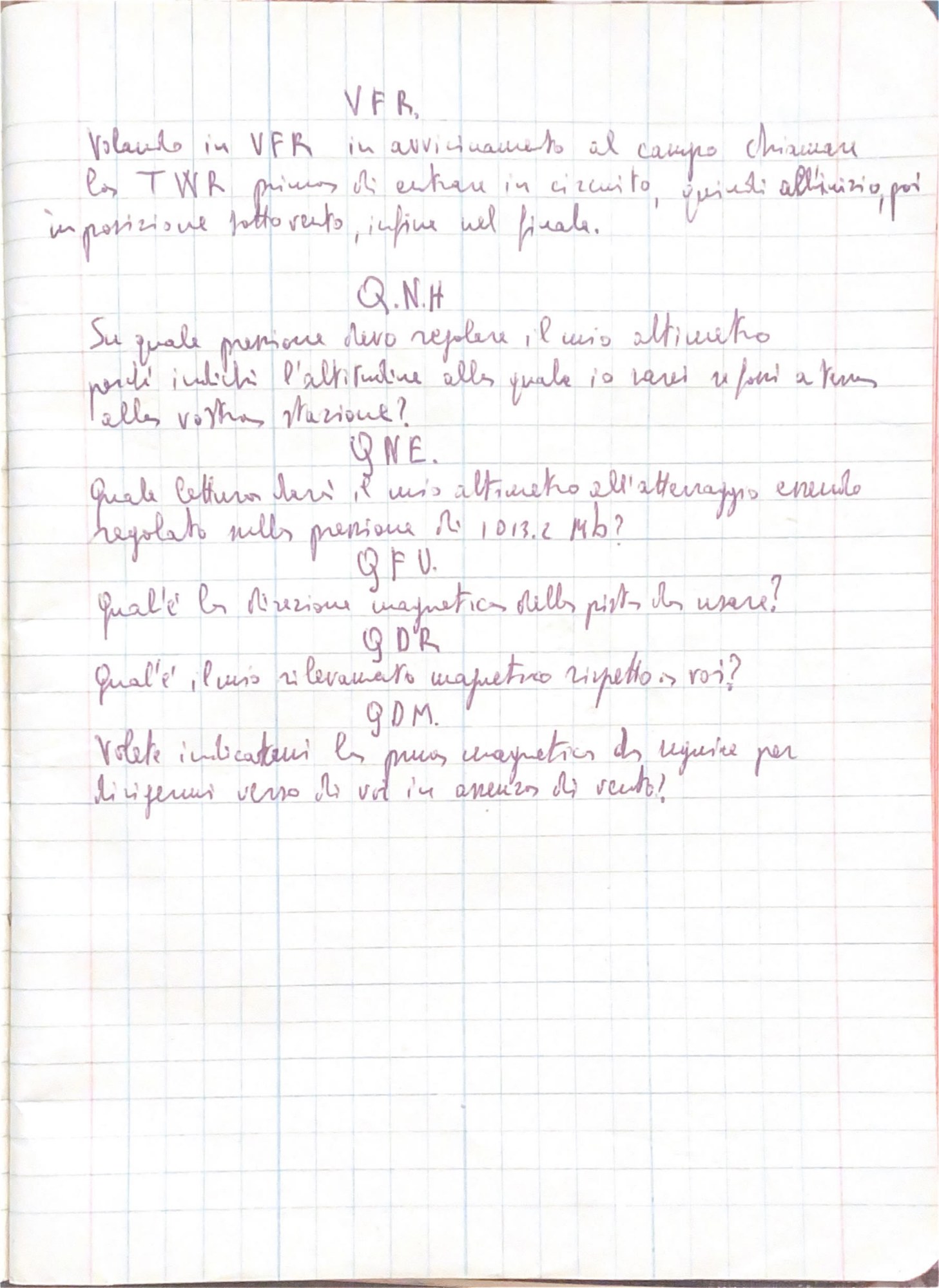 «Volando in VFR»: una pagina del quaderno di volo di Buondestino Lutzu